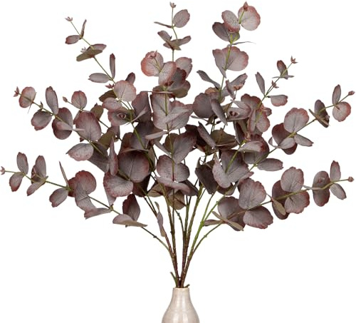 5PCS Kunstzweig Eukalyptus Künstliche Dekozweige, Braune Eukalyptusblätter Kunstpflanze Wie Echt Dekopflanzen für Hochzeit, Tafelaufsatz, Blumengesteck, Home Dekoration