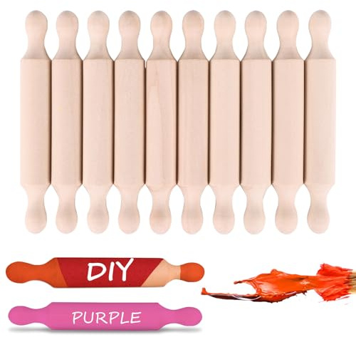 Littlecatch 10 PCS Wooden Mini Rolling Pin 6 Inches Long Kitchen Baking Rolling Pin Small Wood Dough Roller for Fondant Pasta