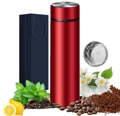 Bottiglie isolate - Bicchiere sottovuoto per caffè, tè e bevande con infusore in acciaio inox, 450ml, bottiglia da viaggio per tè, caffè/acqua calda e fredda/regalo pronto (rosso)