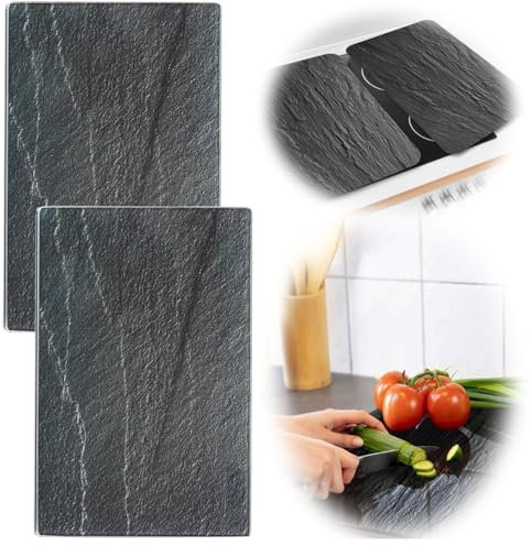 LS-LebenStil 2´er Set Glas Herdabdeckplatten Schiefer 52x30cm Glasschneidebrett Schneidebrett Kochfeld Herdabdeckung Abdeckung Glaskeramikfeld Induktion Serviertablett