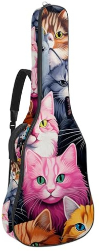 Tasche für Akustikgitarre, schöne Tasche für 40/41/42 Zoll Gitarre mit Ablagefächern, wasserdichte Gigbag mit verbessertem Schutz, bunte Katze, mehrfarbig, 42.9x16.9x4.7 in, Gitarrentasche