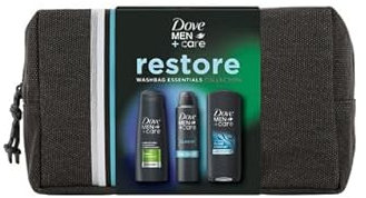 Dove Men+Care Restore Collection Clean Comfort 3-in-1 Duschgel, 250 ml, 2-in-1 Shampoo & Conditioner 250 ml und klassisches Antitranspirant 200 ml Geschenkset für Ihn mit Kulturbeutel