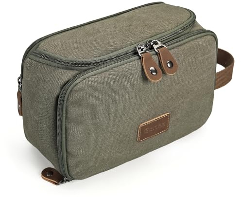 Gonex Reise-Kulturbeutel für Herren, wasserabweisend, Leinen, weit offen, Rasiertasche mit Nass- und Trockenfach, Reiseutensilien-Organizer, Grün (Army Green), Medium