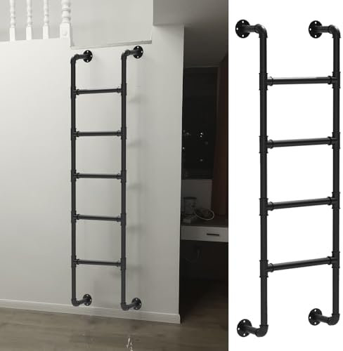 Metall-Leiter für Etagenbett, Fenster, Brunnen/Dachbodentreppen, Egress-Leiter für Erwachsene, Klettern, Flucht, schwarze Stufen, Leiter für Keller, Lager, Außenwände, 231,1 cm