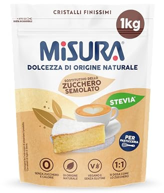 Misura Pasticceria Stevia Dolcificante in Cristalli Finissimi, 1 kg | Sostitutivo Dello Zucchero Semolato, Zero Calorie, Senza Glutine, Origine Naturale, Dolcificante Vegano Ideale per Dolci