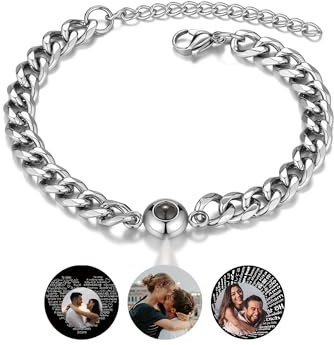 JSDDE Personalisiertes Armband Mit Foto, Projektion Aus Edelstahl, Personalisierte Herren Männer, Fernbeziehung, Partnerarmbänder, Personalisierte Geschenk