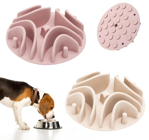 2 Pcs Slow Feeder Insert for Dog Bowl, Anti-Choking Silicone with Strong Suction Cups, Fits Most Dog Bowls, Ideal for Medium, Large Breeds (White+Pink)