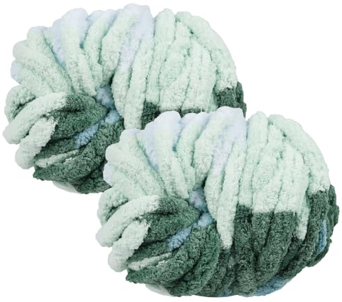 Uiopa Armstricken Wolle, 2 x 250g Chunky Yarn Dicke Wolle zum Handstricken, Bulky Chunky Wolle Häkel Dickes Garn für Decken, Kissen, Haustierbetten, DIY-Handwerk (Blau-Grün)