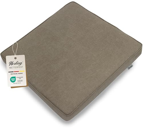 Herlag Outdoor Loungekissen Sunny - Premiumkissen für Gartenlounge - Bezug waschbar mit Reißverschluss - Langlebige Sitzauflage mit UV- & Fleckschutz - Sitzkissen 60x60cm Taupe