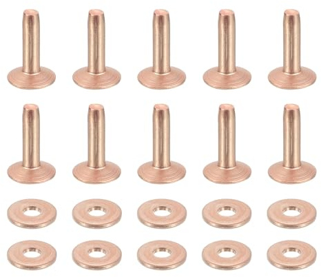 sourcing map Set di 50 rivetti e sbavature in rame, 9 x 3,3 x 12 mm, in pelle e rame, per fai da te in pelle, color rame