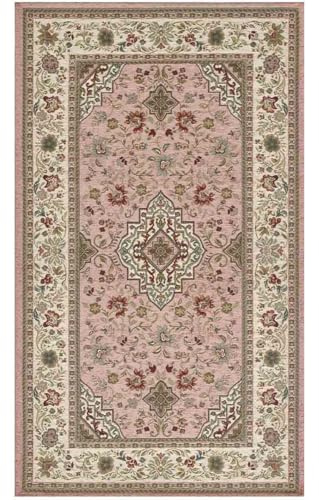 Pierre Tappeti Klassischer Orientteppich Tabriz Rosa aus Chenille, Mehrzweck, waschbar, rutschfest, 140 x 200 cm
