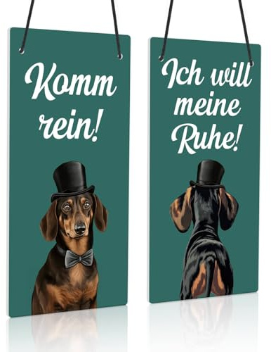 Putuo Decor PVC Türschild Hund – Doppelseitiges Komm rein/Ich will meine Ruhe Schild mit Dackel im Zylinder für Haustierfreunde oder Schlafzimmer