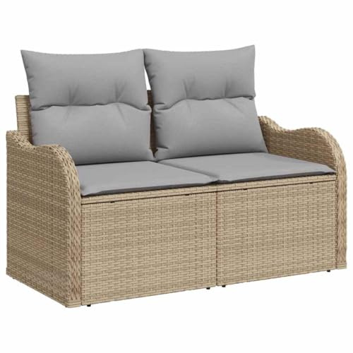 vidaXL Trädgårdsoffa Beige 121 x 62 x 69cm konstrotting, Modulsoffa för trädgård och terrass, lätt, UV-skyddad, hållbart utomhusmöblemang för moderna ytor