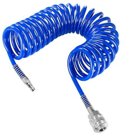 LINTRA Tubo Compressore Aria, Lunghezza 5 m Accessori Compressore Aria, Diametro Esterno 12 mm, Diametro Interno 8 mm, con Attacco Rapido, PU Blu Tubo per Compressore, per Utensili Pneumatici