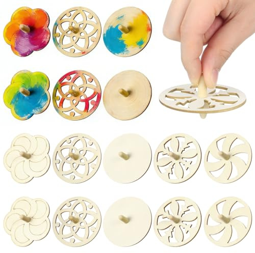 UKCOCO 20pcs Unvollendete Holzkreisel: DIY Holzkreisel Bastelset für Kinder - Naturholz Tops zum Bemalen, Partyzubehör für Kindergeburtstag