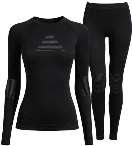 EIISSION Intimo Termico Donna Manica Lunga Invernali Maglia Leggins Pantaloni Termici Completo Sportivo Sci Tuta Intera Biancheria Termica Vestiti Sottomaglia Termiche XXL