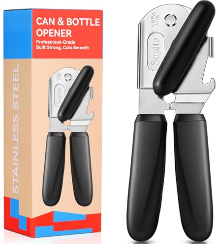 Apriscatole, Sopito Apriscatole Manuale Multifunzionale Apri Barattoli con Impugnatura Antiscivolo, Senza Bordi Taglienti, per Cucina, Campeggio