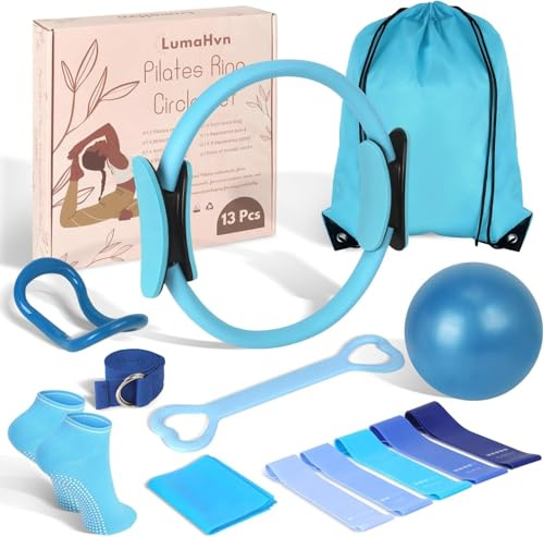ZAKSTAR 13-pcs Home Pilates Essentials Kit for Women – 9inch Yoga Ball, Figure-8 Resistance Band, Pilates Ring, Exercise Bands & Accessories – Beginner Pilates Equipment Set for Home Workouts (Blue)