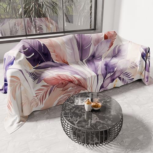 PETTI ARTIGIANI ITALIANI – Cubresofá Multiuso de Microfibra 400x270 cm, Diseño Palma Lila | Funda para Sofá Antimanchas, Colcha y Cubremesa | Protector Lavable para Sofás y Muebles
