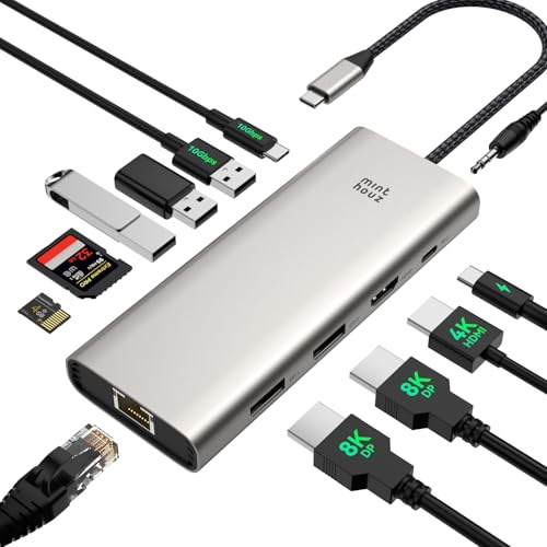 USB C Docking Station Dual Monitor Adapter,Minthouz Displayport Docking Station with Dual 8K DP,USB Hub 4K HDMI,100W PD in,10Gbps USB A/C,2.5G Ethernet Port for for Windows & Mac