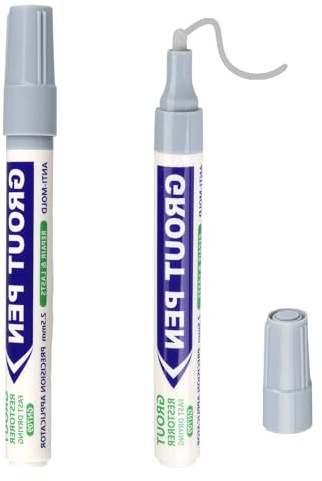2Pcs Grout Pen,Grey Tile Paint for Tiles Bathroom Designed for Restoring Tile Grout in Wall Floor Bathrooms Kitchens