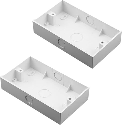 2Pcs Double Socket Back Box,2 Gang Surface Mount Back Box Pattress Box for Mounting Electrical Devices,Durable Electrical & Network Faceplate Mounting Solution,145mm x 86mm x 32mm,White