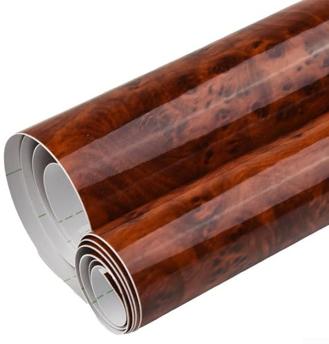 Adhesivo de vinilo de grano de madera de alto brillo, película para interior de coche, 30 x 100 cm, efecto de madera granate, envoltura de vinilo impermeable para salpicadero de coche,