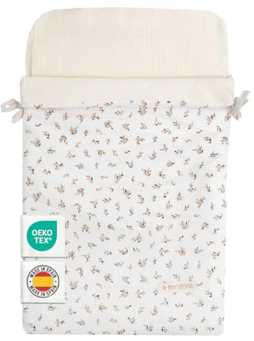 MIMUSELINA Saco Silla Paseo Universal Cuatro Estaciones | Saco Capazo Bebe Convertible Verano y Invierno con Relleno Removible | 100% Algodón | Ideal para Capazo y Cuna | Fabricado en España | Ecru