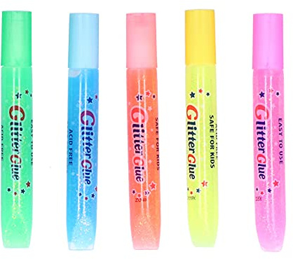 Glitzer-Klebestift, waschbar, ungiftig, Goldpulver, Kunst- und Bastelbedarf für Kinder, Malen und Kartenmachen, 5er- oder 10er-Pack (Neon-Glitzerkleber 5 Stäbchen)