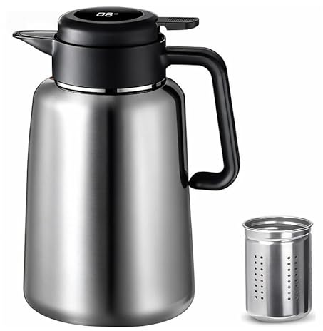 Thermoskanne 2,2L, Isolierkanne mit Abnehmbarem Teesieb aus Edelstahl 316 mit Temperaturanzeige Teekanne Leck und Tropfdicht mit hochempfindlichen Touchscreen für Tee Kaffee und Milch
