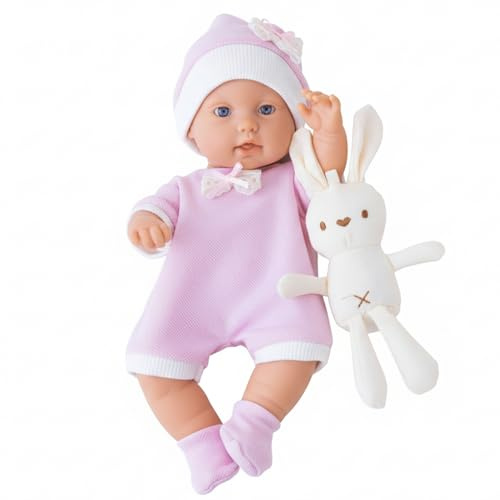 Babypuppen für Kleinkinder, Puppenbaby 12 Zoll, niedliche bewegliche Gelenke, waschbares Puppenset mit Kleidung und Kaninchenspielzeug, pädagogischer Begleiter für Kleinkinder und Mädchen, Stil 1