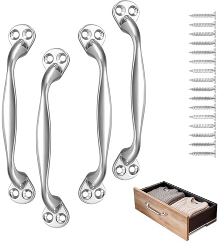 Lechisenop 4 Pcs Doors Pull Handles Sliding Door Handles Door Pull Handle Retro Bow Shaped Garden Gate Garage Shed Cabinets Door Grab Handles with Screws 128 mm Suitable for Gates and Doors (Silver)