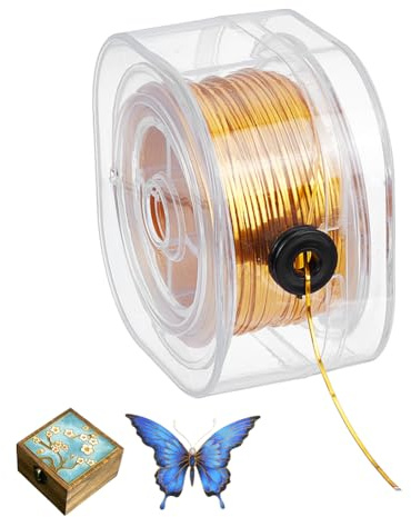 NBEADS Alambre de aluminio plano para joyas, 50 m, alambre cloisonné de 1 mm ancho con caja de almacenamiento para la fabricación de accesorios y accesorios, dorado, grosor 0,5 mm