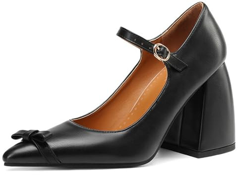 Qynthra Pumps Mary Jane Punta Afilada Lazo Tacón de Bloque Tacón Alto Pumps de Vestir Court Zapatos para Fiesta Nocturna y Eventos Formales,Negro,43 EU