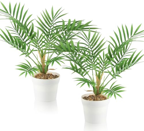 JINXIAN 2 Pcs Plantas Artificiales Decorativas 41 cm Planta Interior | 14 Hojas Densas y Frondosas Palmera Artificial Decorativa Plantas para Decoracion Hogar Interior y Exterior