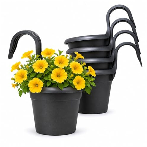 Hängande Krukor i Plast Ø 16 cm | 6 St Hängande Blomkrukor med Krok Inomhus Utomhus Dekor för Räcke Staket Balkong Trädgård | Uv-Beständig Hårdplast (Antracitgrå) | UV-beständig plast | för inomhus- och utomhusbruk | antracitgrå | för upphängning på balkongen, balustrad, pall