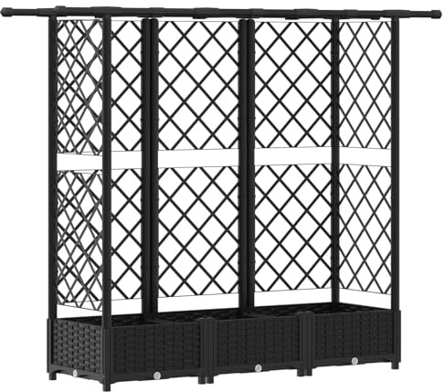 Fisinber Jardinière surélevée avec treillis et toit, jardinière avec treillis pour plantes grimpantes, brise-vue pour jardin, balcon et terrasse, polypropylène robuste, noir, 164 x 40 x 123 cm