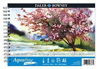 Daler-Rowney Aquafine, Papel para acuarela, Grano satinado, 300gsm, Bloc espiral, A5 14.8x21cm, 12 hojas