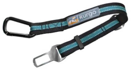Kurgo Direct to Seatbelt Hundegeschirrclip für das Auto - Verbindungsgurt, Hunde Zubehör -Einstellbarer Sicherheitsgurt - Universelle Passform für die meisten Fahrzeuge - Küstenblau