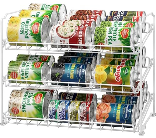 Simple Houseware Stackable Can Rack Organizer, White | Can Food Storage Dispenser for Pantry/Cabinet, Adjustable Dividers – 11.5 D x 17 W x 13.75 H
