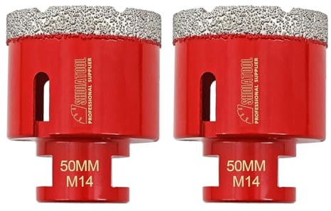 Diamant Fliesenbohrer 50mm - 2 stücke M14 Diamantbohrer Lochsäge für Fliesen Porzellan Keramik Marmor Granit Bohrungen, für Winkelschleifer