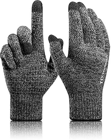 Gants Tactiles, Gants et Moufles Homme, Chaud Laine Douce Doublure Moto Chauffants, Idéal pour Sport Running Vélo, Sous Gants Femme Tactile Smartphone Thermique, Gants Hiver Homme - Gris Noir XL