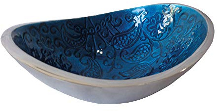 Bitto Coupelle à encens Encensoir JALINA Bleu avec des Motifs Paisley en Aluminium Ovale, 14,5 x 12 x 5 cm