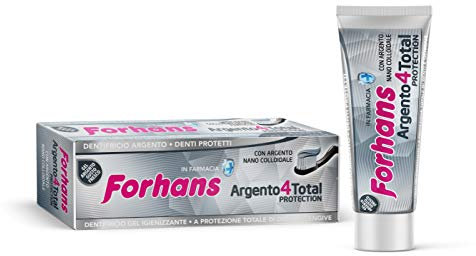 Forhans, Dentifricio Argento4TotalProtection, Dentifricio in Gel con Argento Colloidale, Azione Totale, Dentifricio Antibatterico per Igiene Orale, con Sodio Fosfato e Carbonato, 75 ml