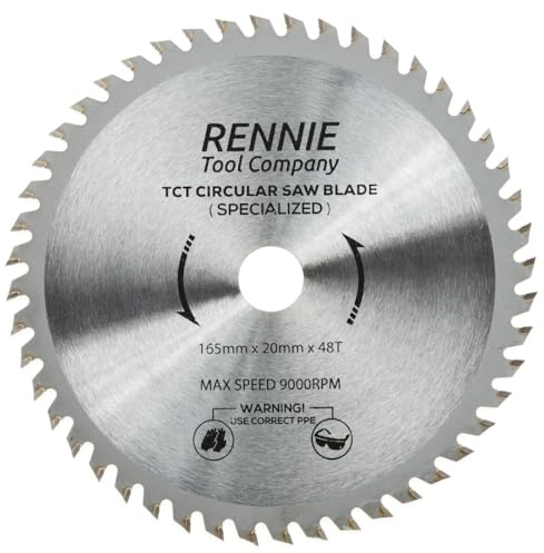 Rennie Tool 165mm x 20mm x 48T TCT Cordless Circular Wood Saw Blade. Fits Bosch Makita Ryobi Dewalt DC390, DWE007, DCS391, DC391N Circular Saws etc, Thin Kerf 165mm Cordless Circular Wood Saw Blade