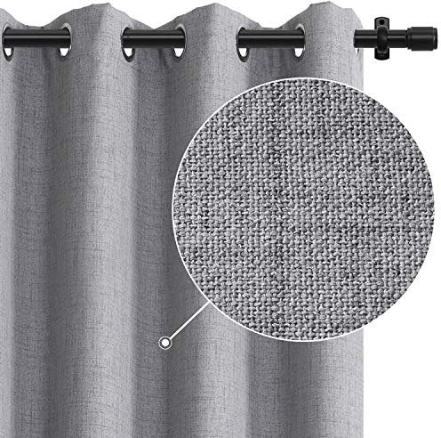 100% Blickdicht Vorhänge mit Ösen, 2 Stücke Verdunkelungsvorhang Leinen-Optisch, Verdunklungsvorhänge mit Blickdichtem Futter, Gardinen Blickdicht für Wohnzimmer 245 x 140 cm (H x B) -Grau