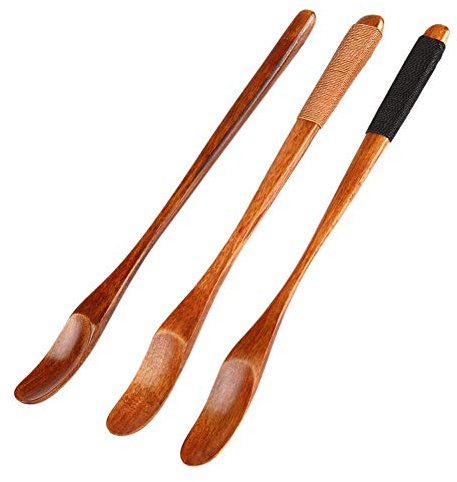Handmade Natural Wooden Mixing Spoons for Milk Honey 8'' Long Handle Teaspoon Coffee Spoon Stir Stick Set of 3