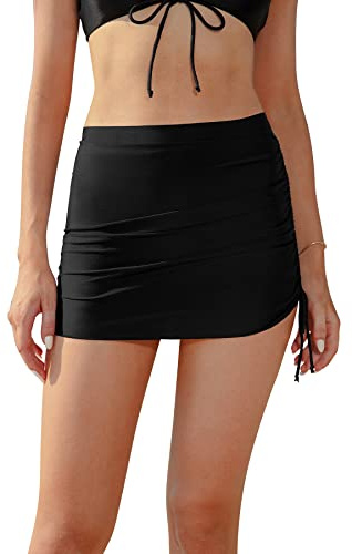 SHEKINI Jupe de Bain Femmes Bikini Jupette Elégant Slim Jupe Courte Summer Beach Maillots de Bain Femme Ruched Jupe de Bain Sport(M, A-Noir)