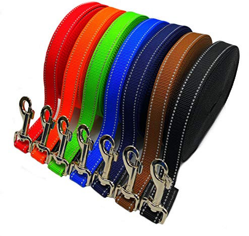 Schleppleine für Hunde Hundeleine Fährtenleine reflektierend Übungsleine (1m - 30m) 7 Farben 20mm / 25 mm breit für mittlere und große Hunde (20m, Rot 20 mm mit Reflektoren)