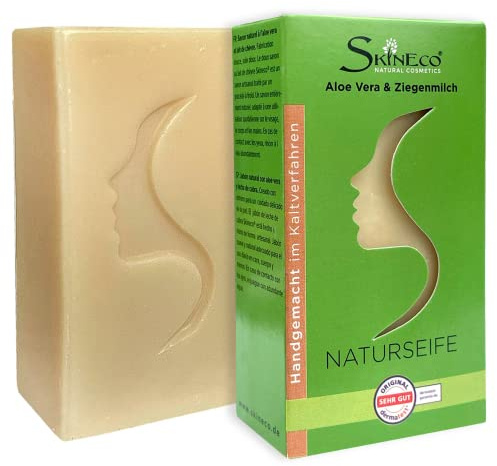 Skineco Naturseife | nachhaltige Ziegenmilchseife mit Aloe Vera| Stück Seife für trockene Haut | Körperseife | handgemachte Naturkosmetik | Gesicht Reinigung | mildes festes Duschgel